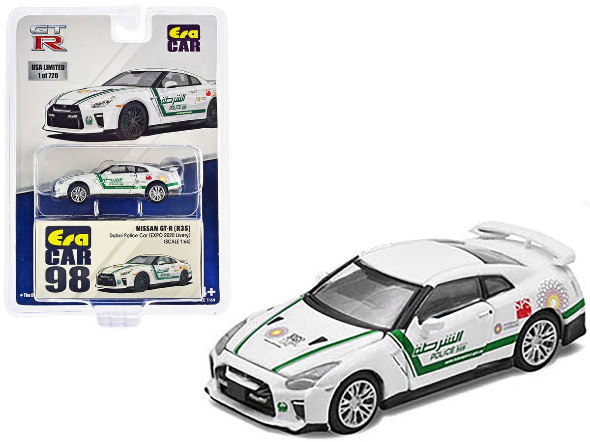 Nissan GT-R (R35) White Dubai Police "EXPO 2020" Livery Limited Edition to 720 pieces Worldwide 1/64 Diecast Model Car by Era Car LuxuryLifeWay Online Store