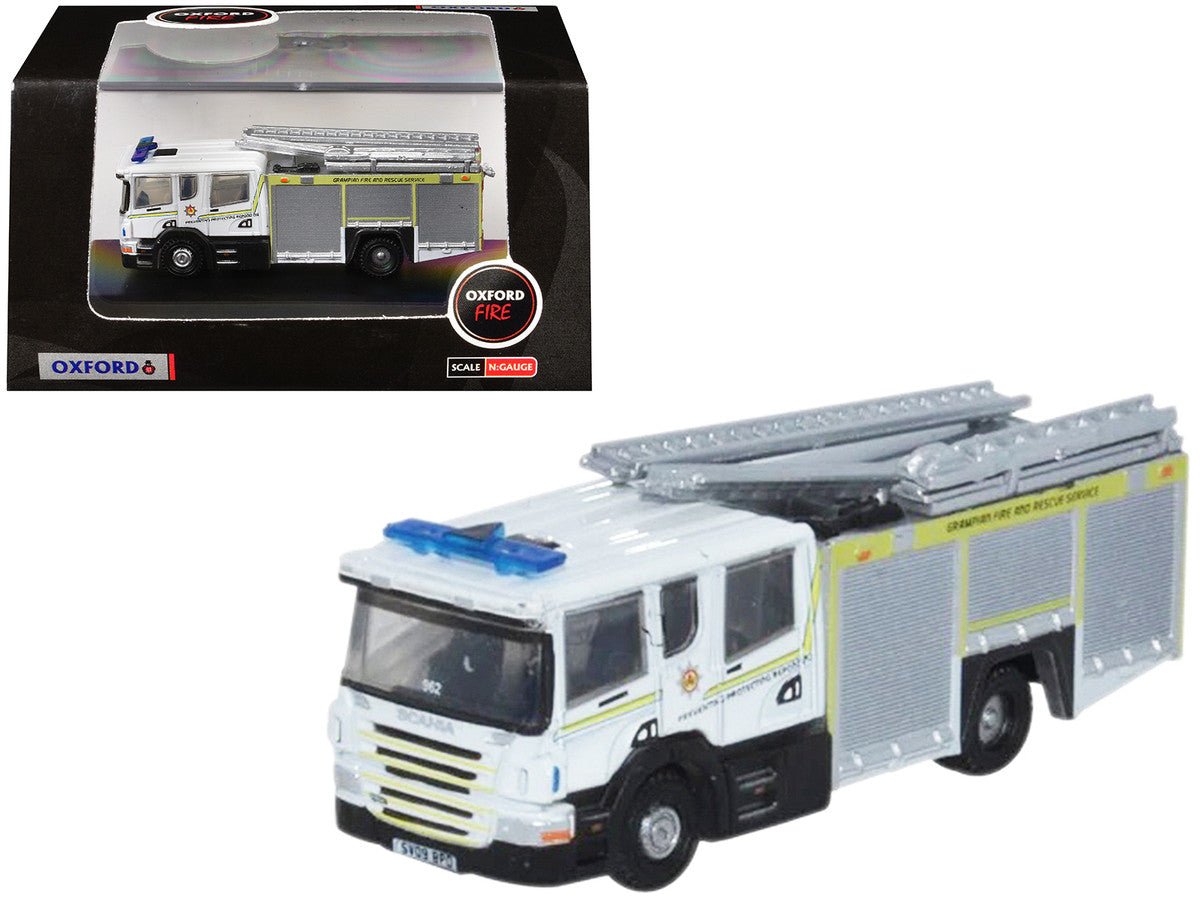 Scania Pump Ladder Fire Engine "Grampian Fire and Rescue" White with Yellow Stripes 1/148 (N) Scale Diecast Model Car by Oxford Diecast LuxuryLifeWay Online Store
