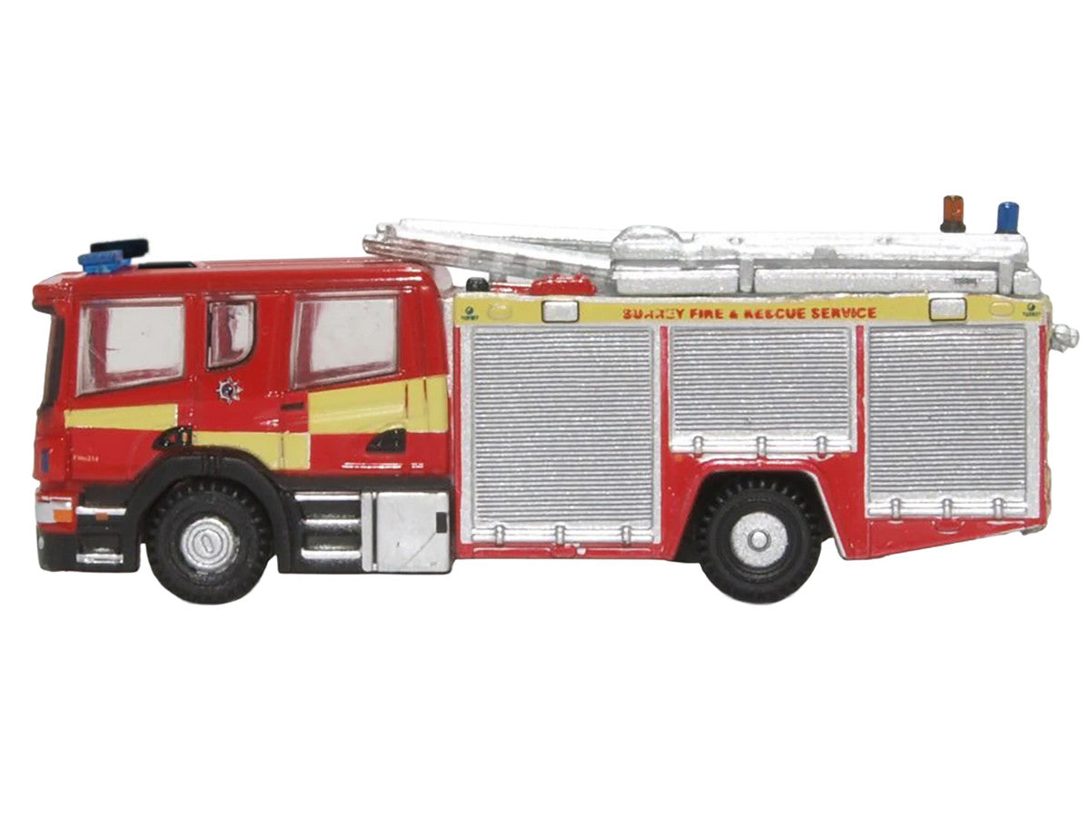 Scania Pump Ladder Fire Engine "Surrey Fire and Rescue" Red with Yellow Stripes 1/148 (N) Scale Diecast Model Car by Oxford Diecast LuxuryLifeWay Online Store