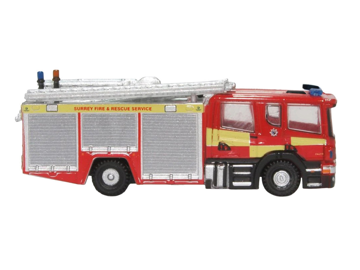 Scania Pump Ladder Fire Engine "Surrey Fire and Rescue" Red with Yellow Stripes 1/148 (N) Scale Diecast Model Car by Oxford Diecast LuxuryLifeWay Online Store