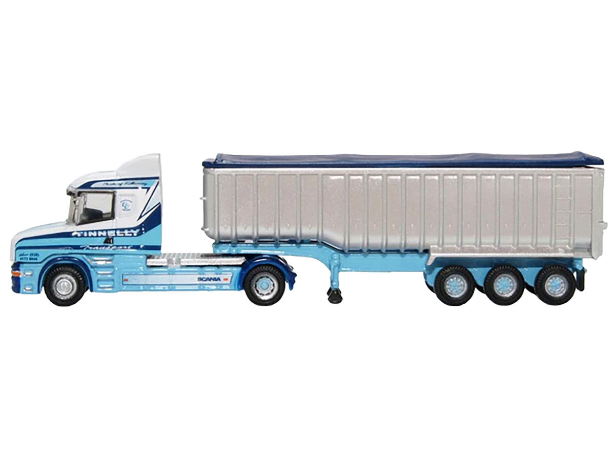 Scania T-Cab Truck RHD (Right Hand Drive) with Covered Dump Trailer "Tinnelly" White with Blue Graphics 1/148 (N) Scale Diecast Model Car by Oxford Diecast LuxuryLifeWay Online Store