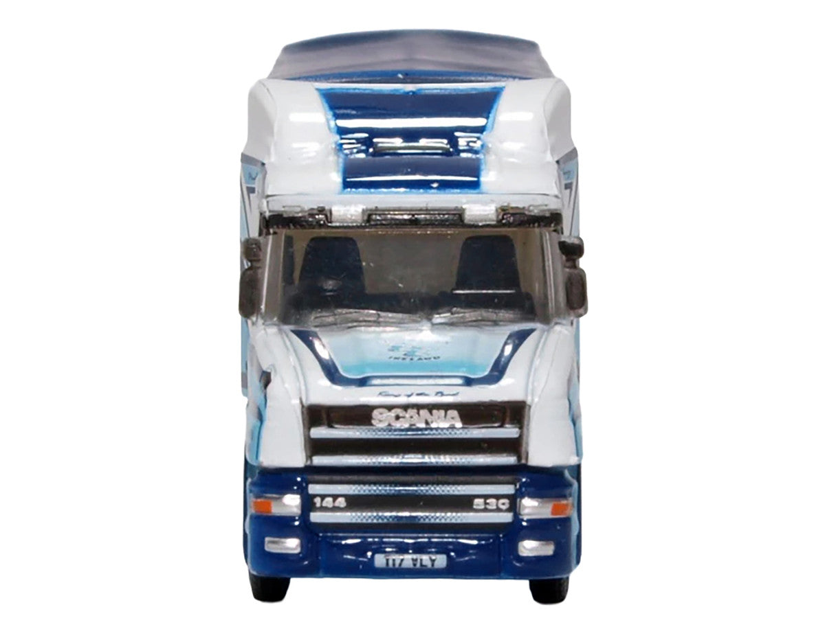 Scania T-Cab Truck RHD (Right Hand Drive) with Covered Dump Trailer "Tinnelly" White with Blue Graphics 1/148 (N) Scale Diecast Model Car by Oxford Diecast LuxuryLifeWay Online Store