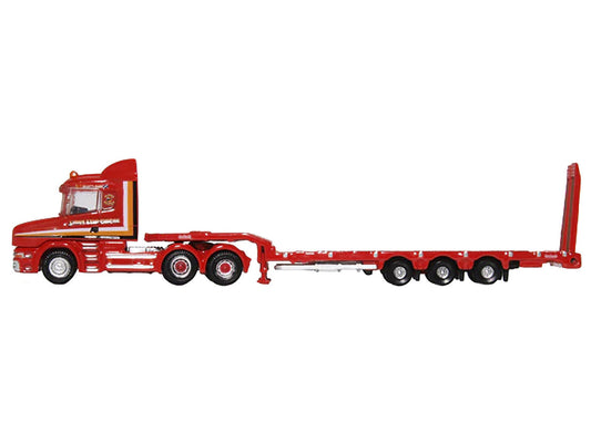 Scania T-Cab Truck RHD (Right Hand Drive) with Lowboy Trailer "Sandy Kydd" Red with Stripes 1/148 (N) Scale Diecast Model Car by Oxford Diecast LuxuryLifeWay Online Store