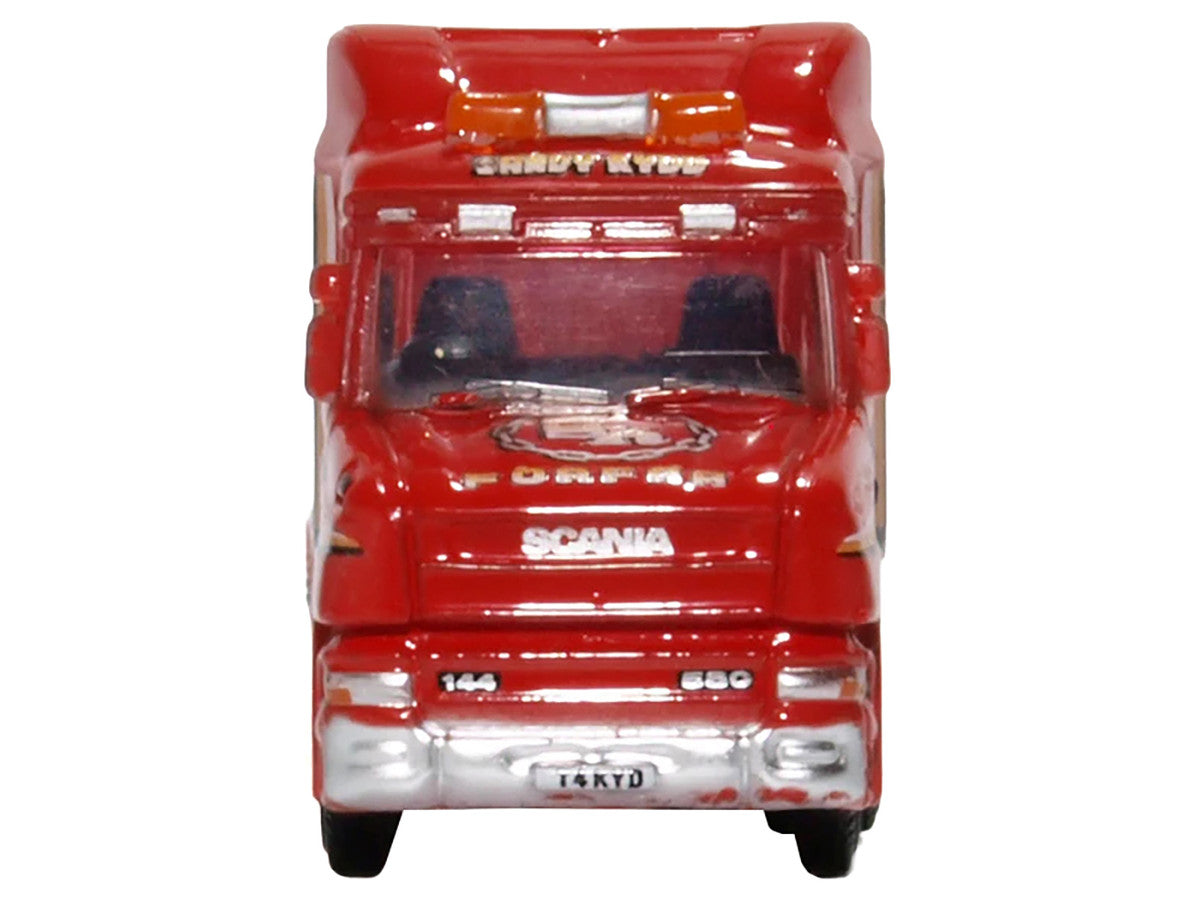 Scania T-Cab Truck RHD (Right Hand Drive) with Lowboy Trailer "Sandy Kydd" Red with Stripes 1/148 (N) Scale Diecast Model Car by Oxford Diecast LuxuryLifeWay Online Store