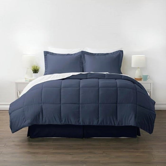 Full Navy Microfiber Baffle-Box 6-Piece Reversible Bed-in-a-Bag Comforter Set LuxuryLifeWay Online Store