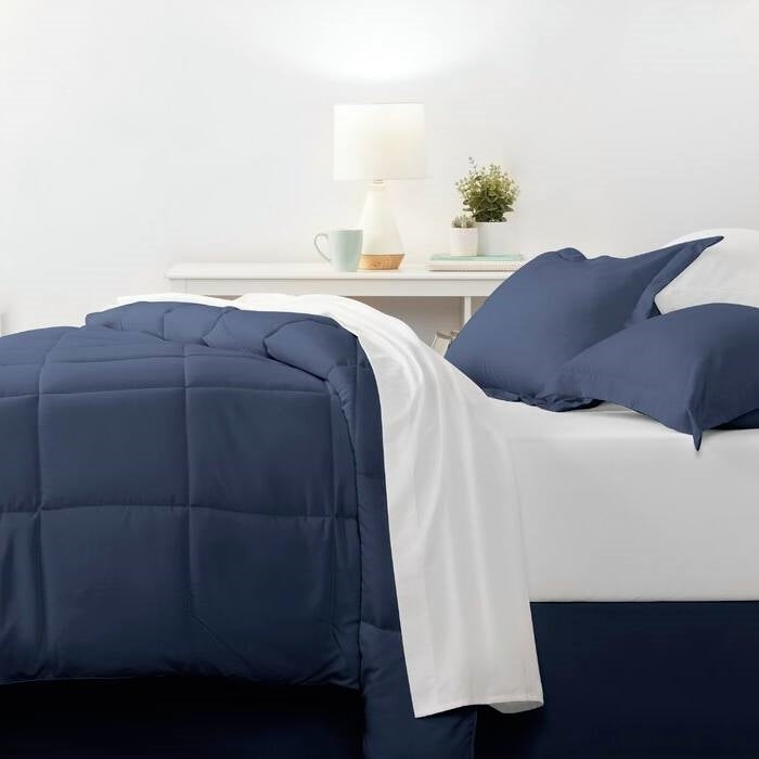 Full Navy Microfiber Baffle-Box 6-Piece Reversible Bed-in-a-Bag Comforter Set LuxuryLifeWay Online Store