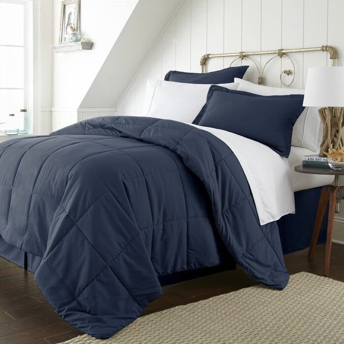 Full Navy Microfiber Baffle-Box 6-Piece Reversible Bed-in-a-Bag Comforter Set LuxuryLifeWay Online Store