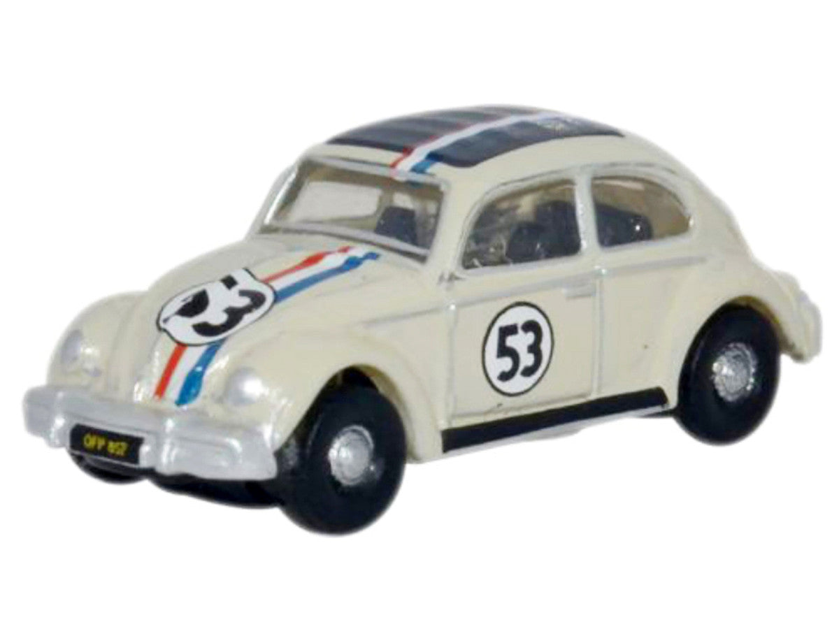 Volkswagen Beetle #53 Beige with Stripes and Black Top 1/148 (N) Scale Diecast Model Car by Oxford Diecast LuxuryLifeWay Online Store