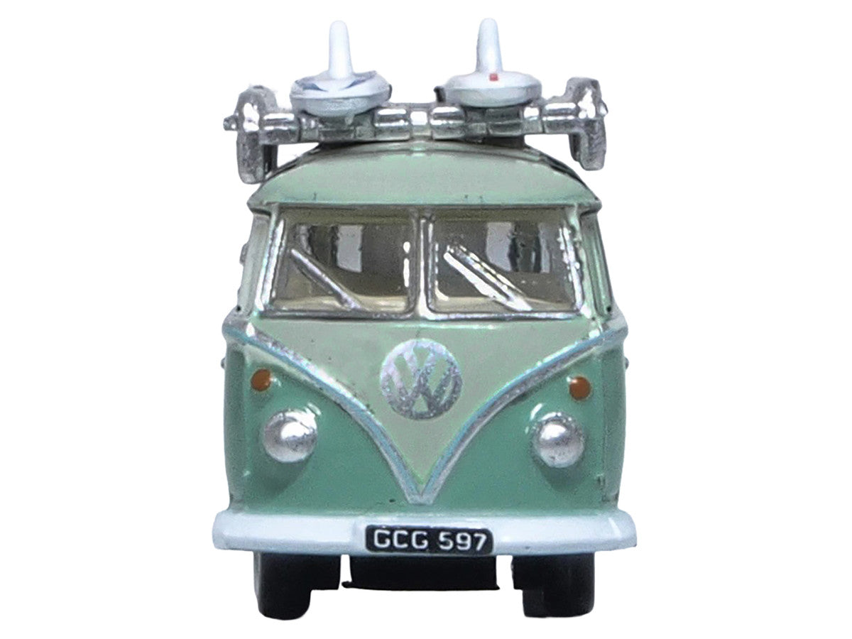 Volkswagen T1 Samba Bus RHD (Right Hand Drive) Green Two-Tone with Surfboards on Roof Rack 1/148 (N) Scale Diecast Model Car by Oxford Diecast LuxuryLifeWay Online Store