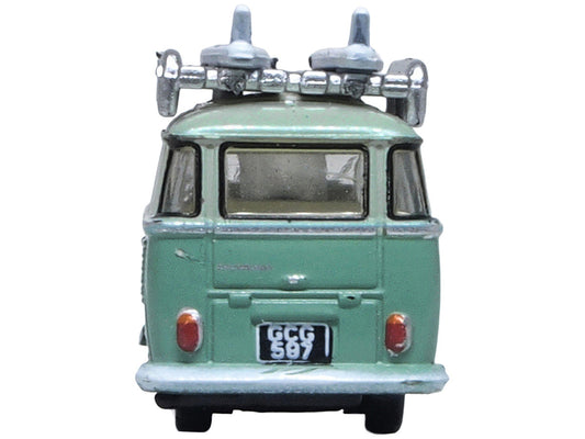Volkswagen T1 Samba Bus RHD (Right Hand Drive) Green Two-Tone with Surfboards on Roof Rack 1/148 (N) Scale Diecast Model Car by Oxford Diecast LuxuryLifeWay Online Store