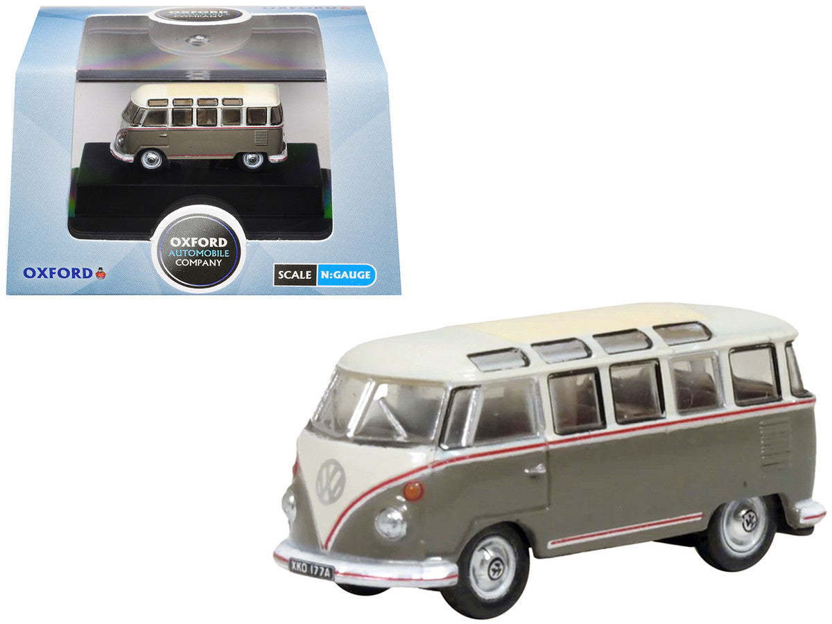 Volkswagen T1 Samba Bus Mouse Grey and Pearl White with Red Stripes 1/148 (N) Scale Diecast Model Car by Oxford Diecast LuxuryLifeWay Online Store