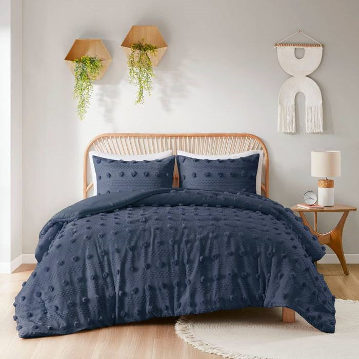 Full/Queen 3 Piece Navy Pompom Microfiber Hypoallergenic Comforter Set LuxuryLifeWay Online Store