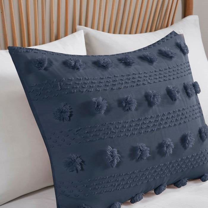 Full/Queen 3 Piece Navy Pompom Microfiber Hypoallergenic Comforter Set LuxuryLifeWay Online Store