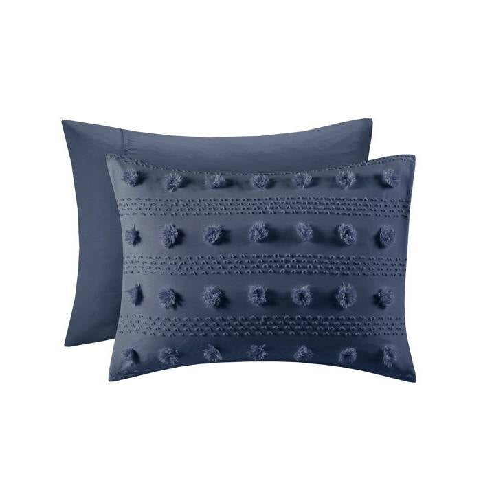 Full/Queen 3 Piece Navy Pompom Microfiber Hypoallergenic Comforter Set LuxuryLifeWay Online Store