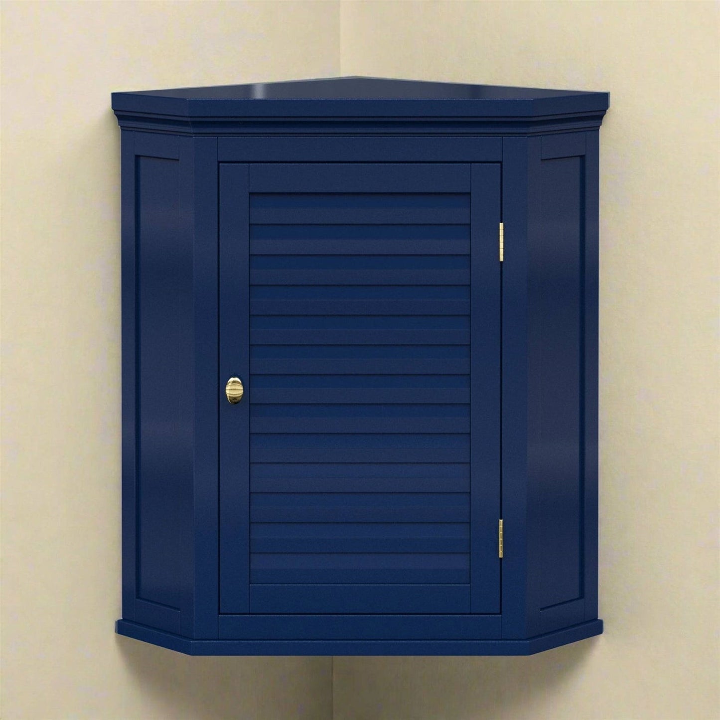 Navy Wall Mounted Corner 1-Door Louvered Bathroom Wall Cabinet LuxuryLifeWay Online Store