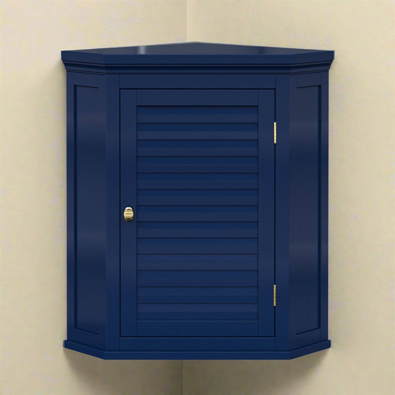 Navy Wall Mounted Corner 1-Door Louvered Bathroom Wall Cabinet LuxuryLifeWay Online Store