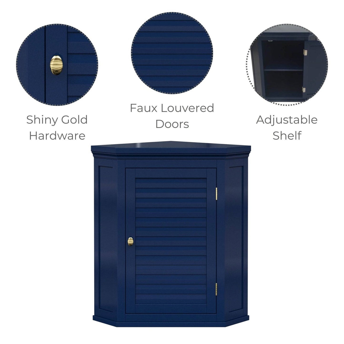 Navy Wall Mounted Corner 1-Door Louvered Bathroom Wall Cabinet LuxuryLifeWay Online Store
