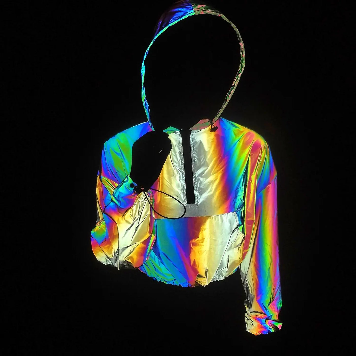 Women's Colorful Reflective Hooded Jacket Crop Top