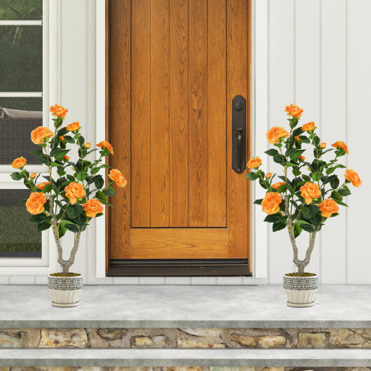Costway 36 Inch Artificial Camellia Tree with Blooming Flower 2 Pack-Orange LuxuryLifeWay Online Store
