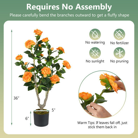 Costway 36 Inch Artificial Camellia Tree with Blooming Flower 2 Pack-Orange LuxuryLifeWay Online Store