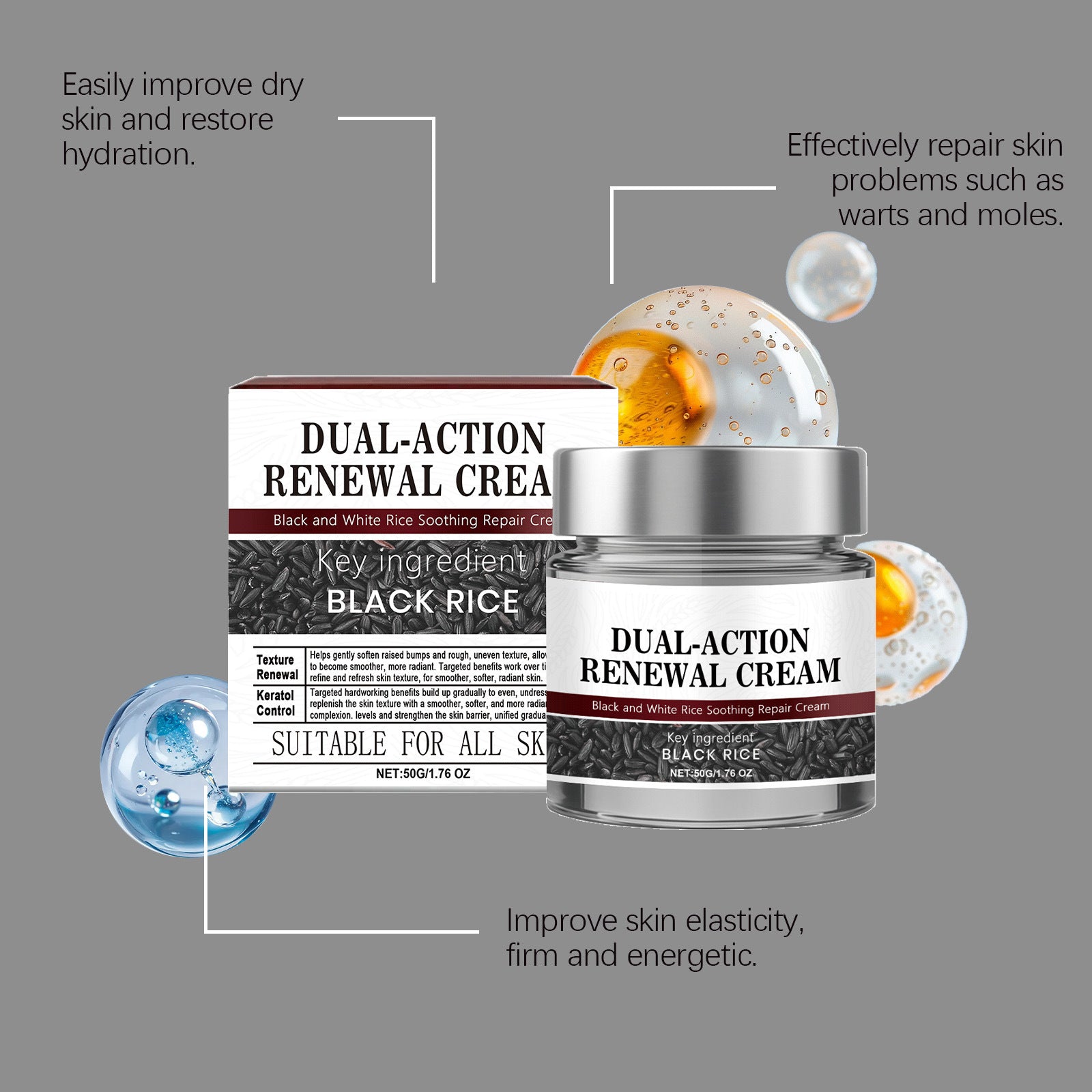 Black Rice Cream Hydrating Tighten Lifting Brightning Repairing Improve Elasticity Prevent Sagging Smoothing Glowing Moisturizer Pi-Mart
