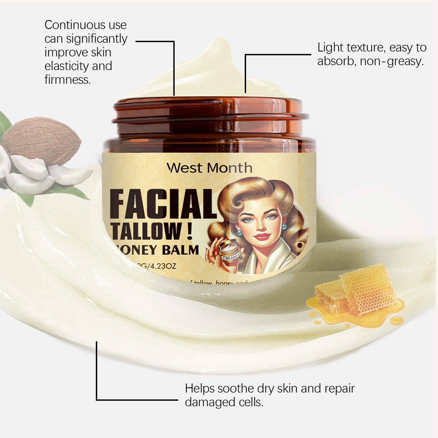 Beef Tallow Face Cream Anti-Wrinkle Moisturizing Dry Improve Redness Soothing Repair Firming Nourishing Smooth Facial Skin Care Pi-Mart