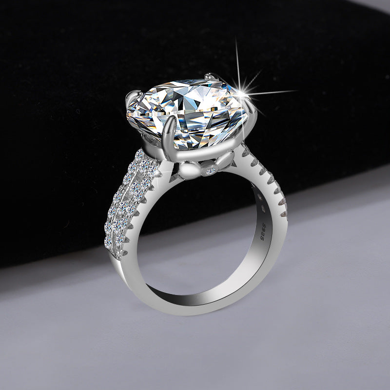 S925 Sterling Silver Bow Big Diamond 10 Karat Moissanite Ring LadyShow.Store
