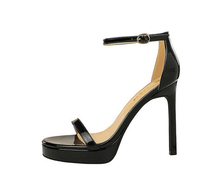 Luxury Women 11 Cm Heels Sandals Women Pumps Peep Toe High Heels Patent Leather Stiletto Lady Sandals Summer Shoes Platform Heel Pi-Mart