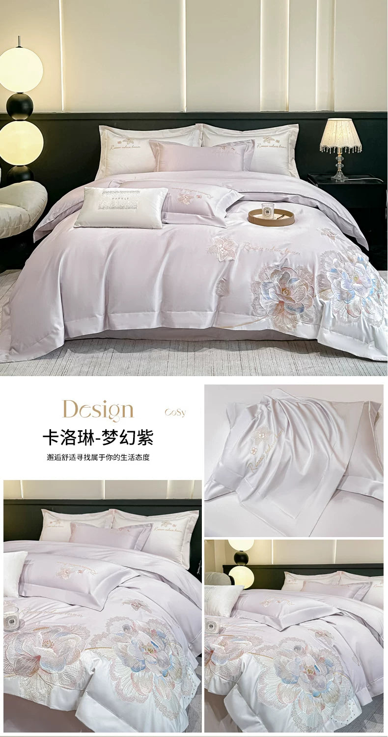 4pcs Light Luxury Style  120 Count Long Styl Cotton polyeste Embroidered Bedding Duvet Cover 200x230 220x240 Four Seasons Pi-Mart