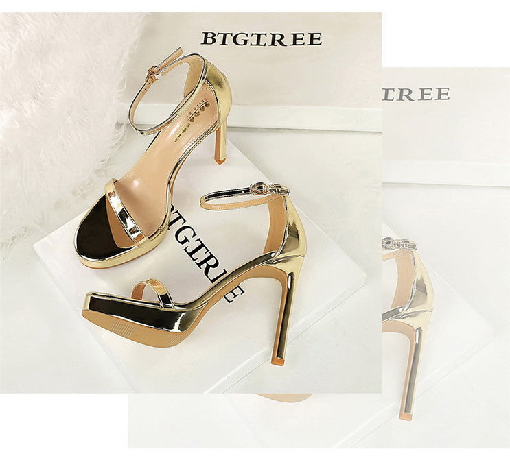 Luxury Women 11 Cm Heels Sandals Women Pumps Peep Toe High Heels Patent Leather Stiletto Lady Sandals Summer Shoes Platform Heel Pi-Mart
