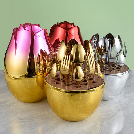 24 Pieces Stainless Steel Knife Fork And Spoon Western Dinner Set Ornaments