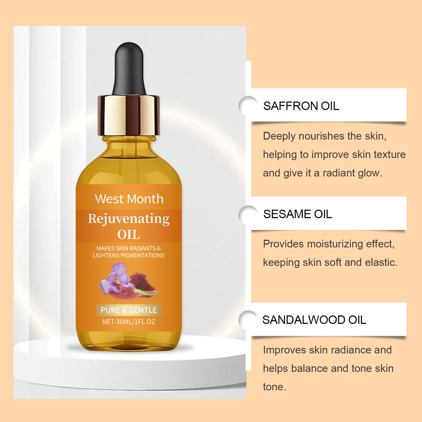 Saffron Serum Anti Wrinkle Lifting Firm Moisturize Smooth Soften Increasing Skin Elasticity Prevent Dryness Facial Essential Oil Pi-Mart