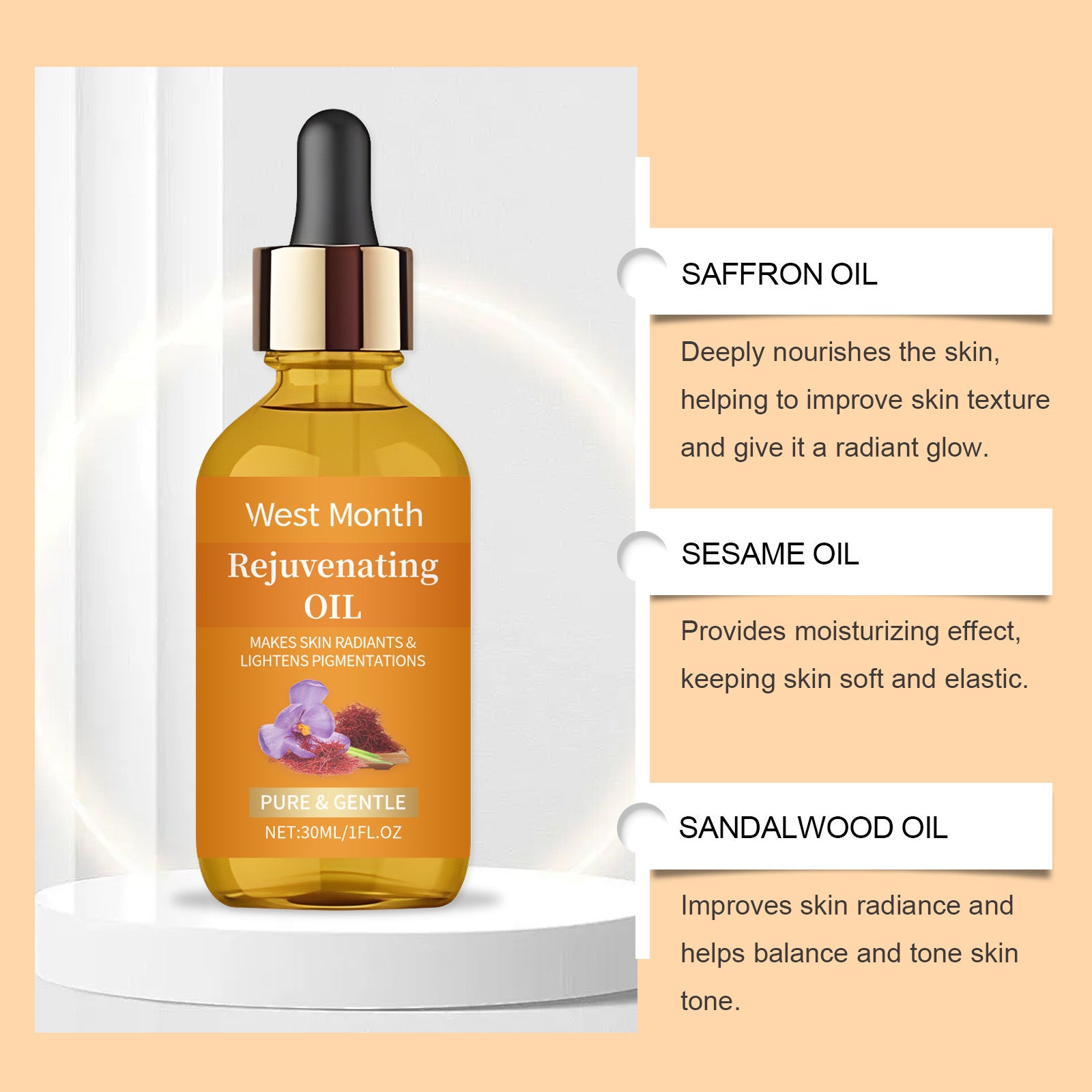 Saffron Serum Anti Wrinkle Lifting Firm Moisturize Smooth Soften Increasing Skin Elasticity Prevent Dryness Facial Essential Oil Pi-Mart