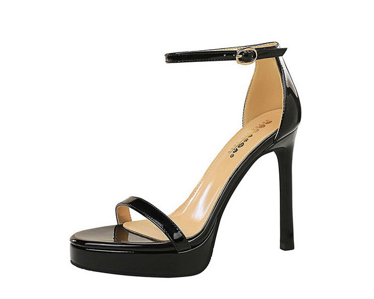 Luxury Women 11 Cm Heels Sandals Women Pumps Peep Toe High Heels Patent Leather Stiletto Lady Sandals Summer Shoes Platform Heel Pi-Mart