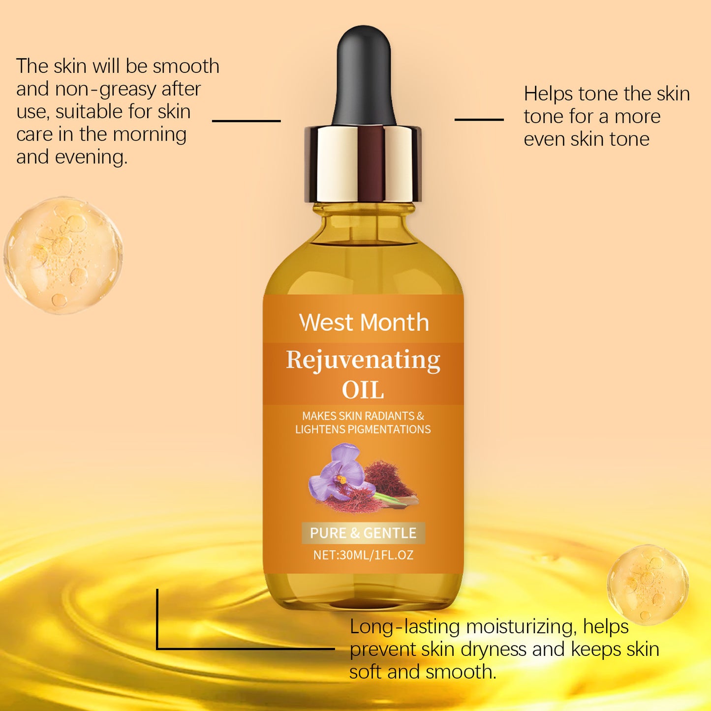 Saffron Serum Anti Wrinkle Lifting Firm Moisturize Smooth Soften Increasing Skin Elasticity Prevent Dryness Facial Essential Oil Pi-Mart