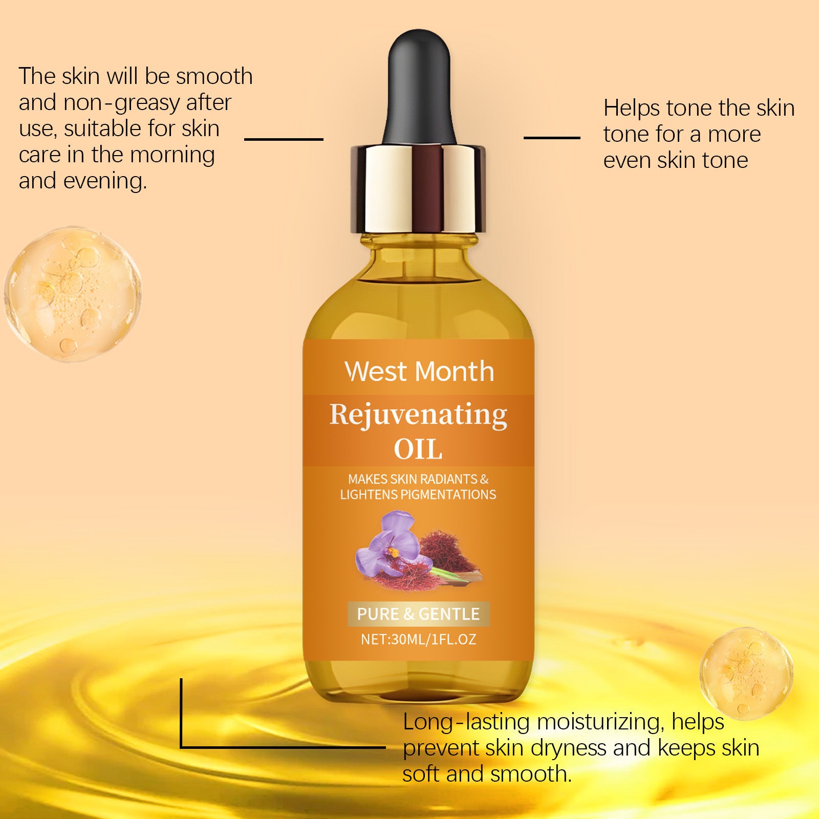 Saffron Serum Anti Wrinkle Lifting Firm Moisturize Smooth Soften Increasing Skin Elasticity Prevent Dryness Facial Essential Oil Pi-Mart