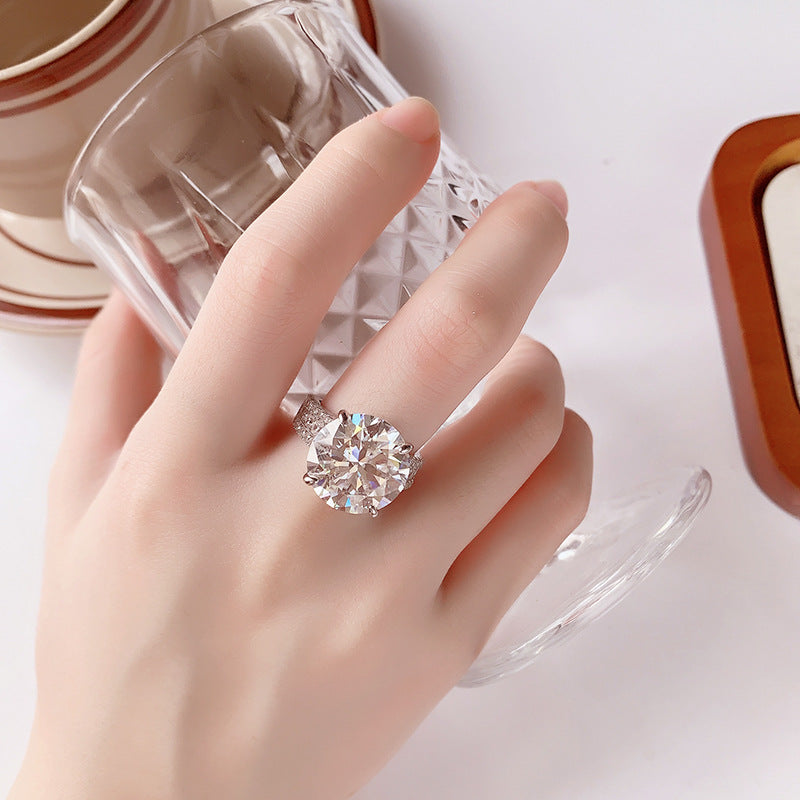 S925 Sterling Silver Bow Big Diamond 10 Karat Moissanite Ring LadyShow.Store