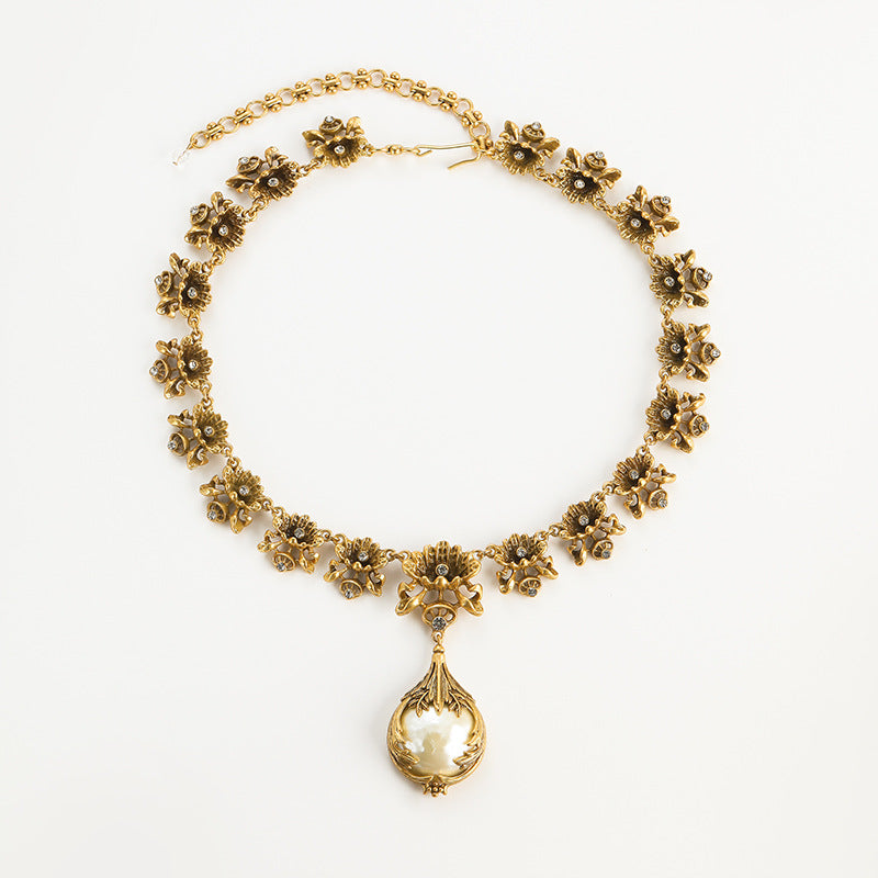 Personality Trendy Brass Baroque Pearl Necklace LadyShow.Store