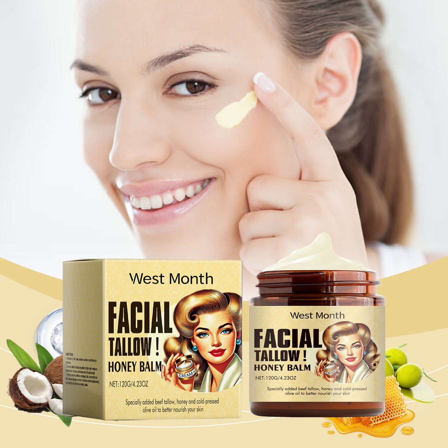 Beef Tallow Face Cream Anti-Wrinkle Moisturizing Dry Improve Redness Soothing Repair Firming Nourishing Smooth Facial Skin Care Pi-Mart