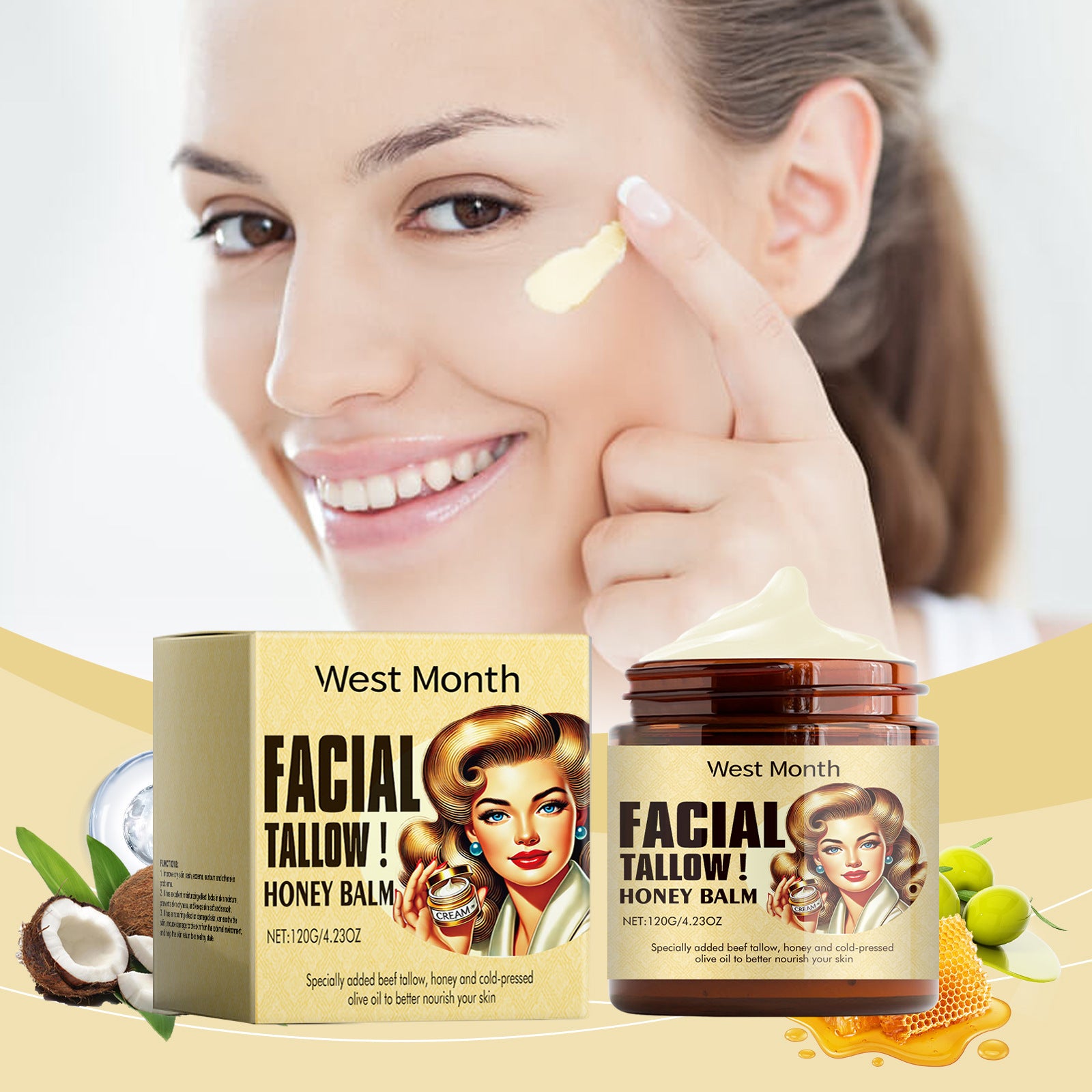 Beef Tallow Face Cream Anti-Wrinkle Moisturizing Dry Improve Redness Soothing Repair Firming Nourishing Smooth Facial Skin Care Pi-Mart