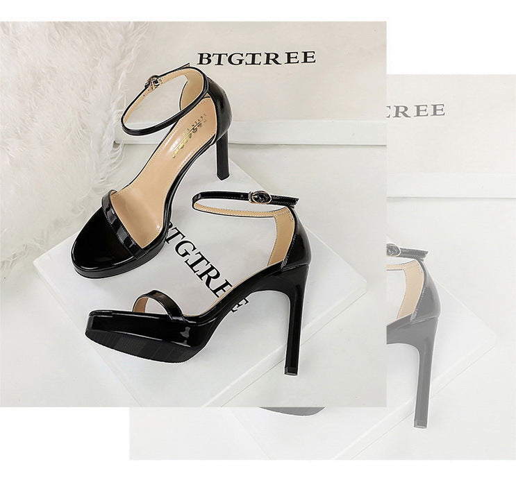 Luxury Women 11 Cm Heels Sandals Women Pumps Peep Toe High Heels Patent Leather Stiletto Lady Sandals Summer Shoes Platform Heel Pi-Mart