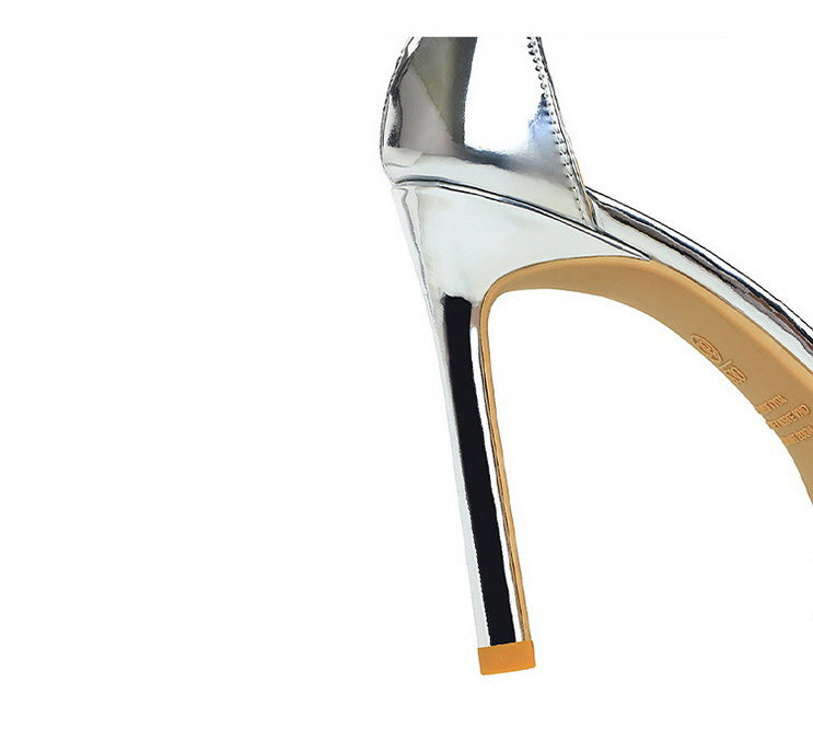 Luxury Women 11 Cm Heels Sandals Women Pumps Peep Toe High Heels Patent Leather Stiletto Lady Sandals Summer Shoes Platform Heel Pi-Mart