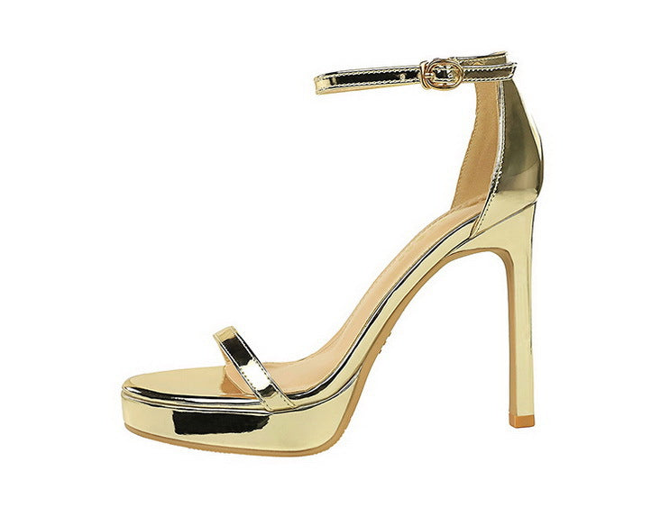 Luxury Women 11 Cm Heels Sandals Women Pumps Peep Toe High Heels Patent Leather Stiletto Lady Sandals Summer Shoes Platform Heel Pi-Mart