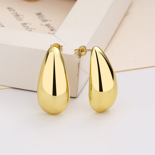 Fashion Jewelry Water Drop Glossy 16k Real Gold Plating Simple And Elegant Earrings CJD2