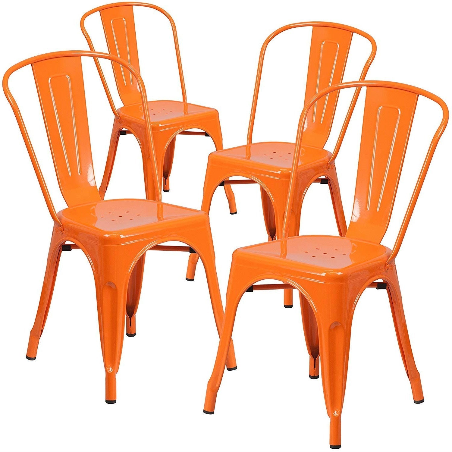 Set of 4 Outdoor Indoor Orange Metal Stacking Bistro Dining Chairs LuxuryLifeWay Online Store