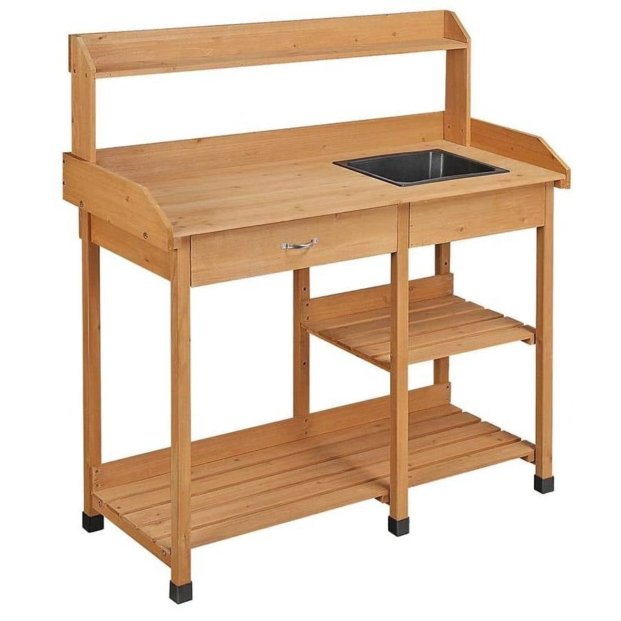 Outdoor Garden Wood Potting Bench Work Table with Sink in Light Oak Finish LuxuryLifeWay Online Store