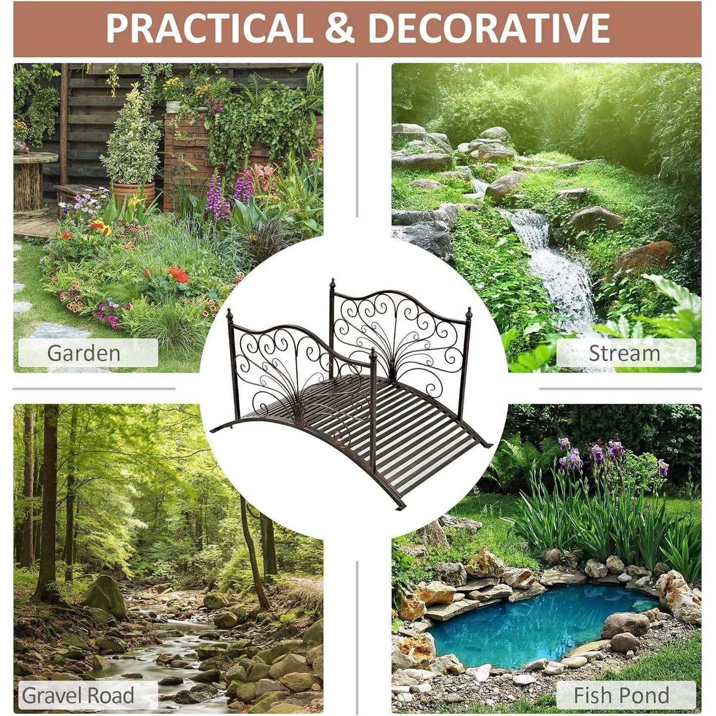 Outdoor 4-ft Heavy Duty Metal Garden Bridge in Black Bronze Finish LuxuryLifeWay Online Store