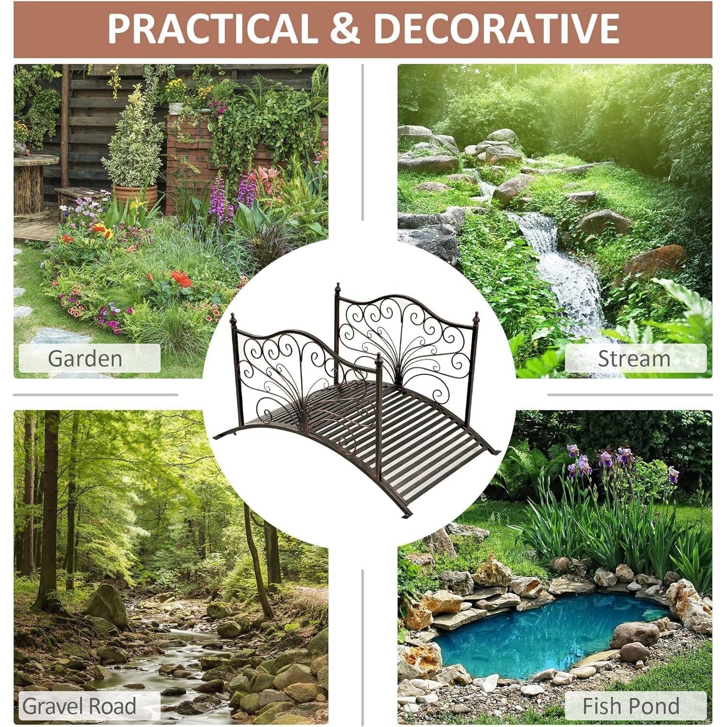Outdoor 4-ft Heavy Duty Metal Garden Bridge in Black Bronze Finish LuxuryLifeWay Online Store