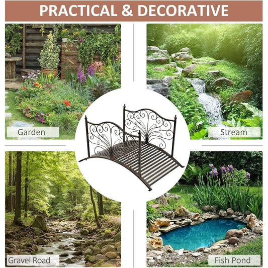 Outdoor 4-ft Heavy Duty Metal Garden Bridge in Black Bronze Finish LuxuryLifeWay Online Store