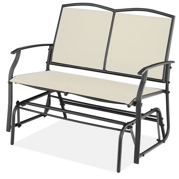 2 Seat Mesh Patio Loveseat Swing Glider Rocker with Armrests in Off White LuxuryLifeWay Online Store